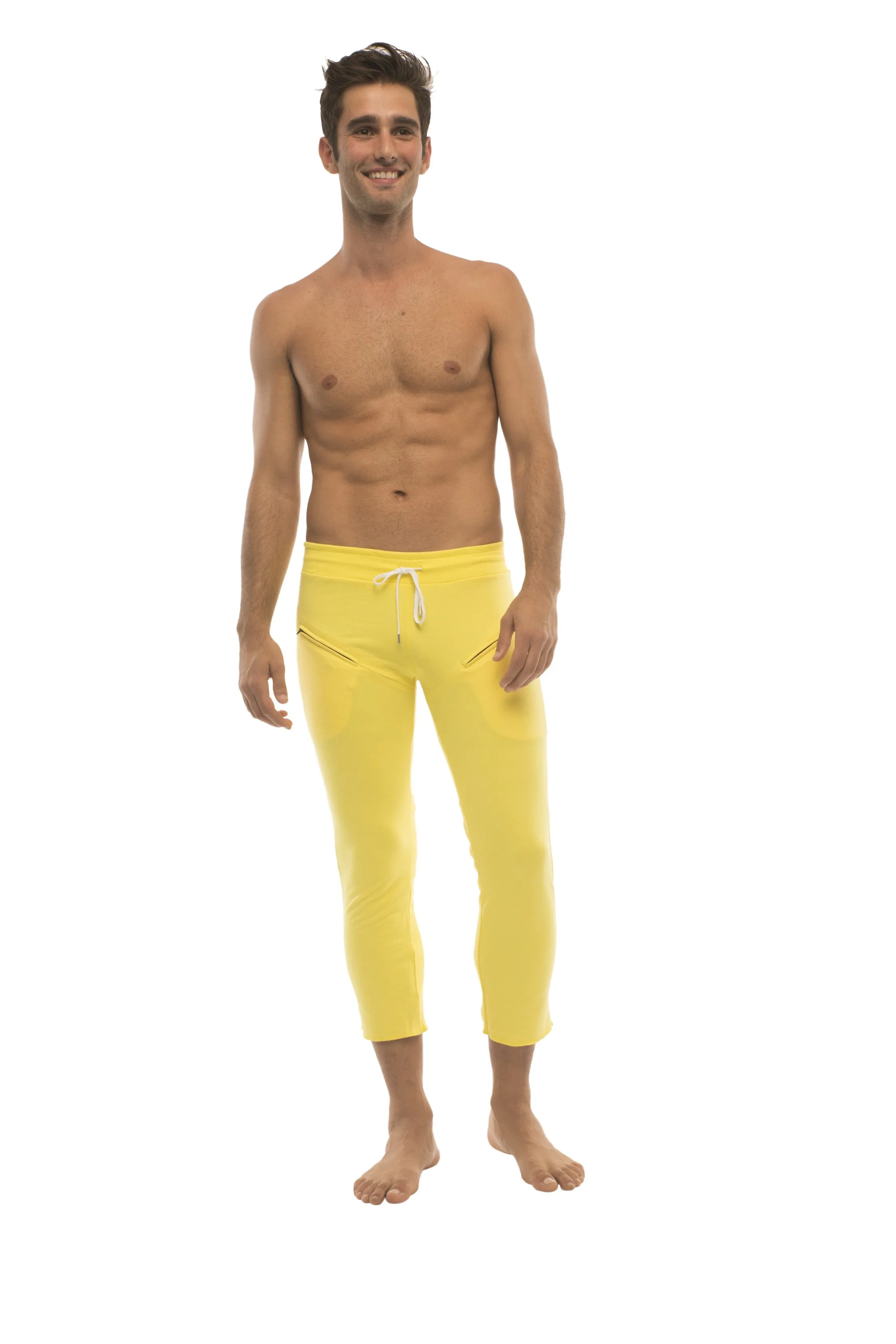 4/5 Zipper Pocket Capri Yoga Pants (Solid Yellow)