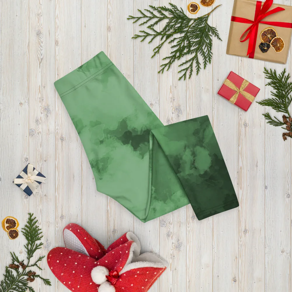 Abstract Women's Capri Leggings, Green Abstract Casual Capris Tights For Women-Made in USA/EU/MX