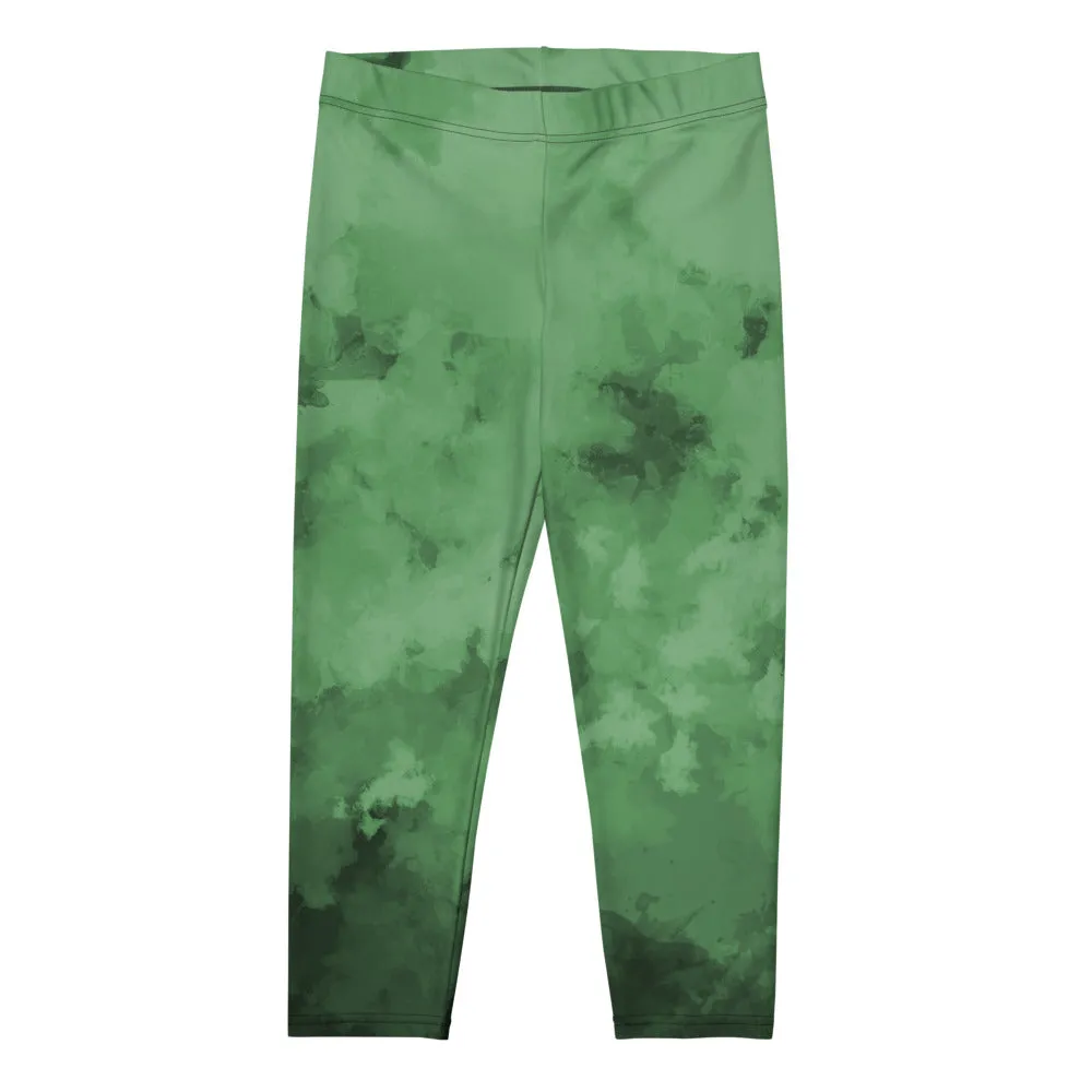 Abstract Women's Capri Leggings, Green Abstract Casual Capris Tights For Women-Made in USA/EU/MX