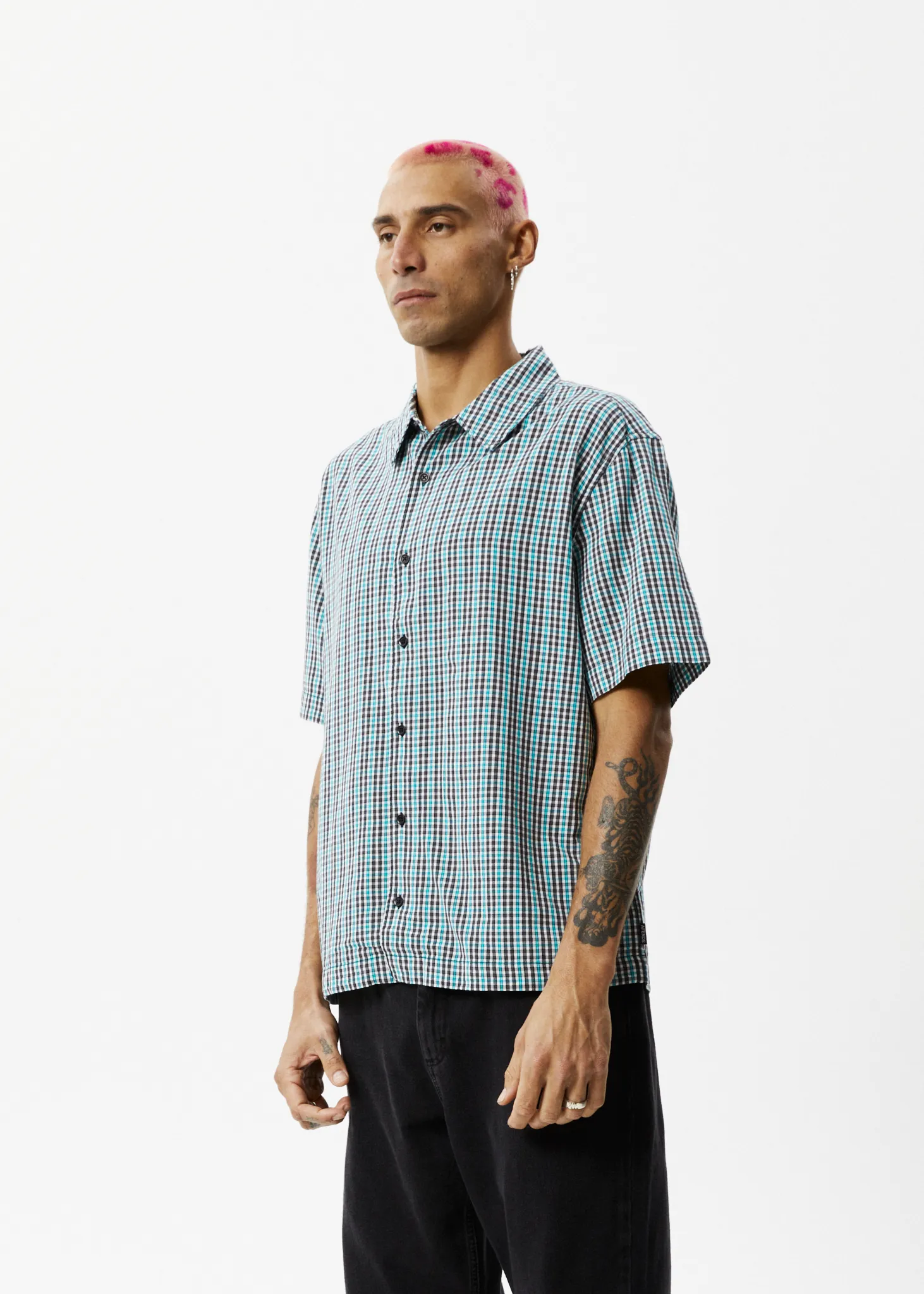 AFENDS Mens Checkers - Check Short Sleeve Shirt - Black