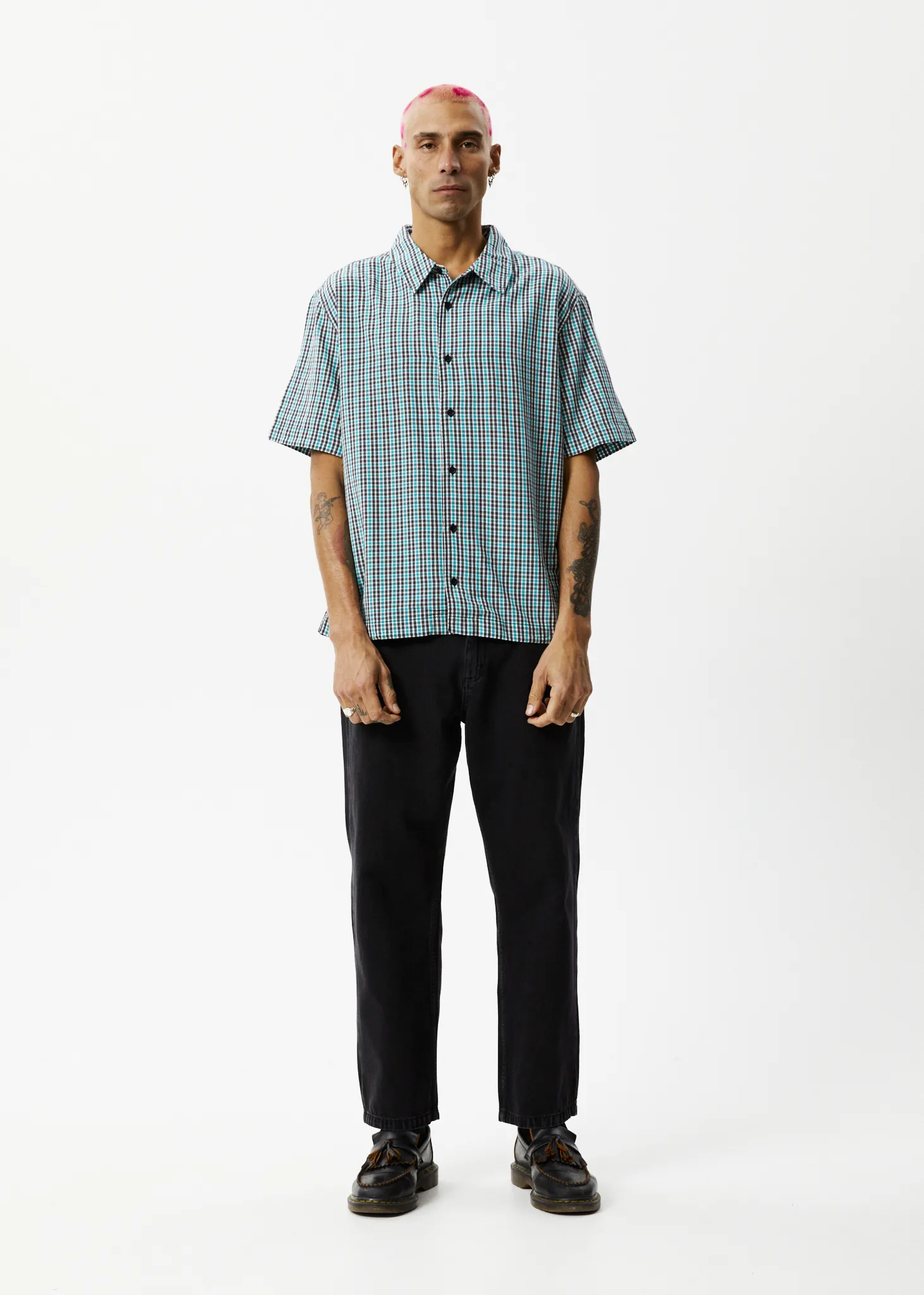 AFENDS Mens Checkers - Check Short Sleeve Shirt - Black