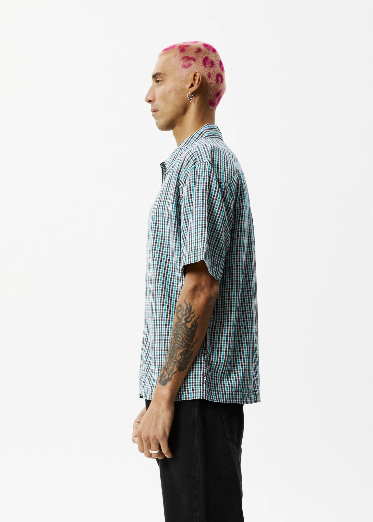 AFENDS Mens Checkers - Check Short Sleeve Shirt - Black