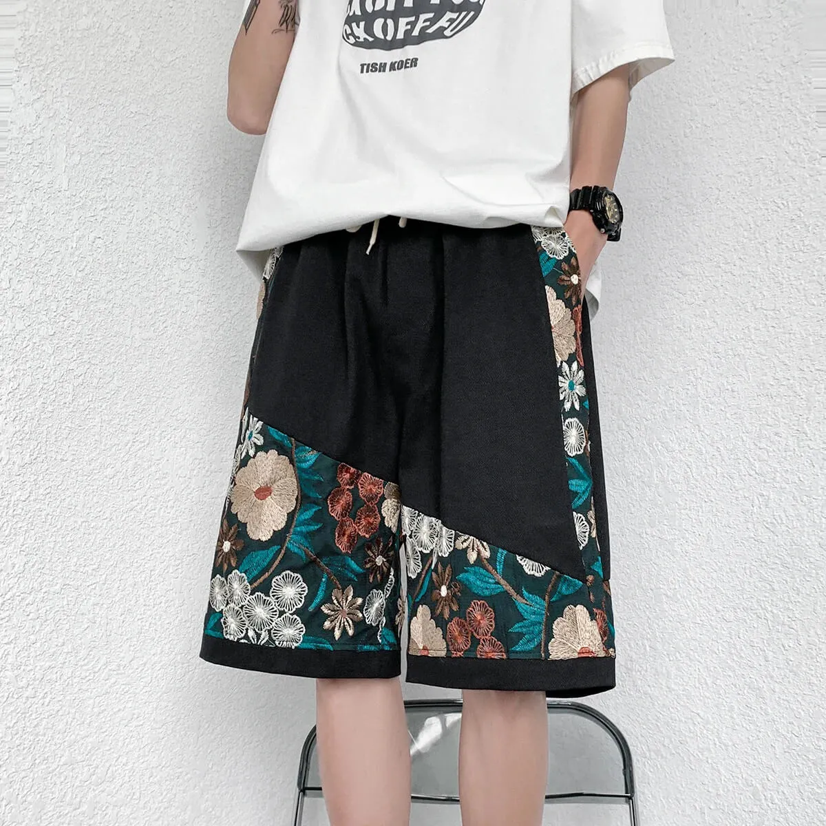 Asymmetrical Bloom Embroidered Shorts