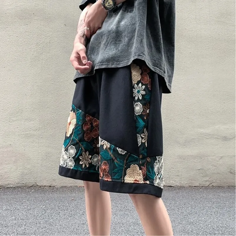 Asymmetrical Bloom Embroidered Shorts