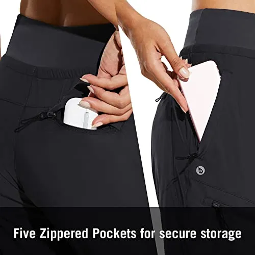 BALEAF Women's Joggers Lightweight Hiking Pants High Waist 5 Zipper Pockets Quick Dry Travel Athletic UPF50  Khaki XL