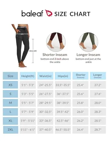 BALEAF Women's Joggers Lightweight Hiking Pants High Waist 5 Zipper Pockets Quick Dry Travel Athletic UPF50  Khaki XL