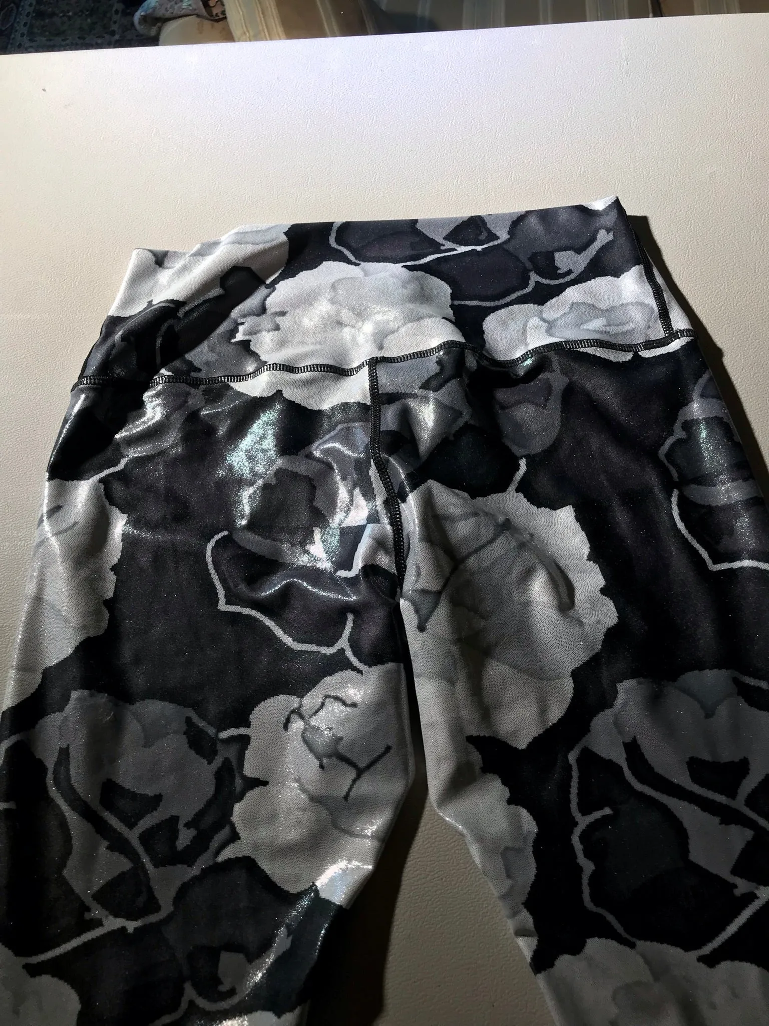 Black and White Rose Designer Foil Leggings