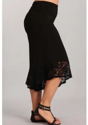 Black Lace Hem Gaucho Style Pants Made in USA - Plus Size