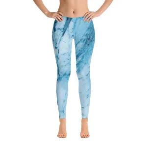 Blue Marble Print Fancy Leggings, Abstract Women's Dressy Abstract Tights-Made in USA/EU