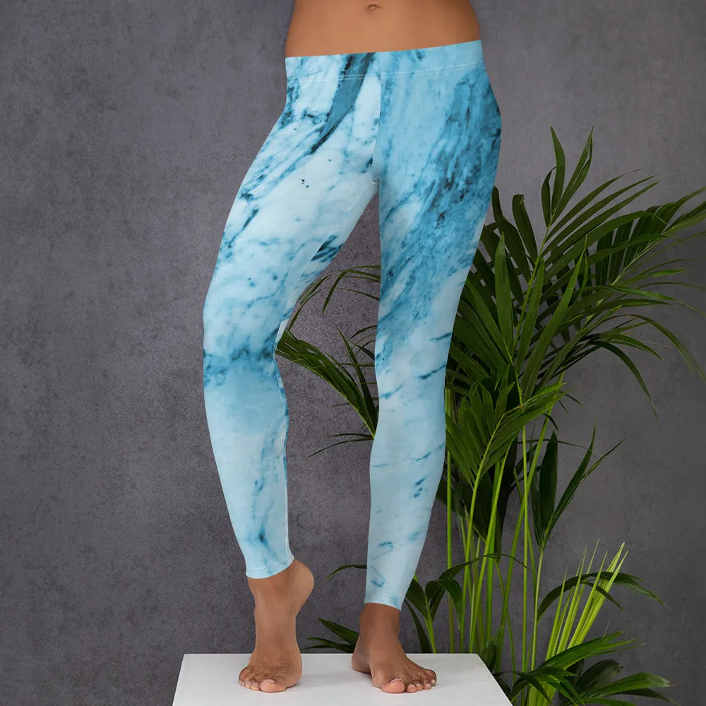 Blue Marble Print Fancy Leggings, Abstract Women's Dressy Abstract Tights-Made in USA/EU