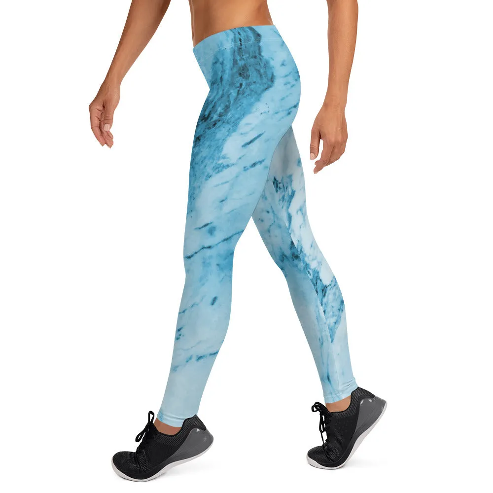 Blue Marble Print Fancy Leggings, Abstract Women's Dressy Abstract Tights-Made in USA/EU