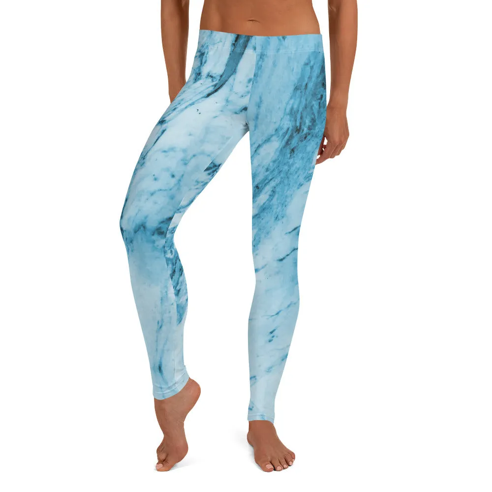 Blue Marble Print Fancy Leggings, Abstract Women's Dressy Abstract Tights-Made in USA/EU