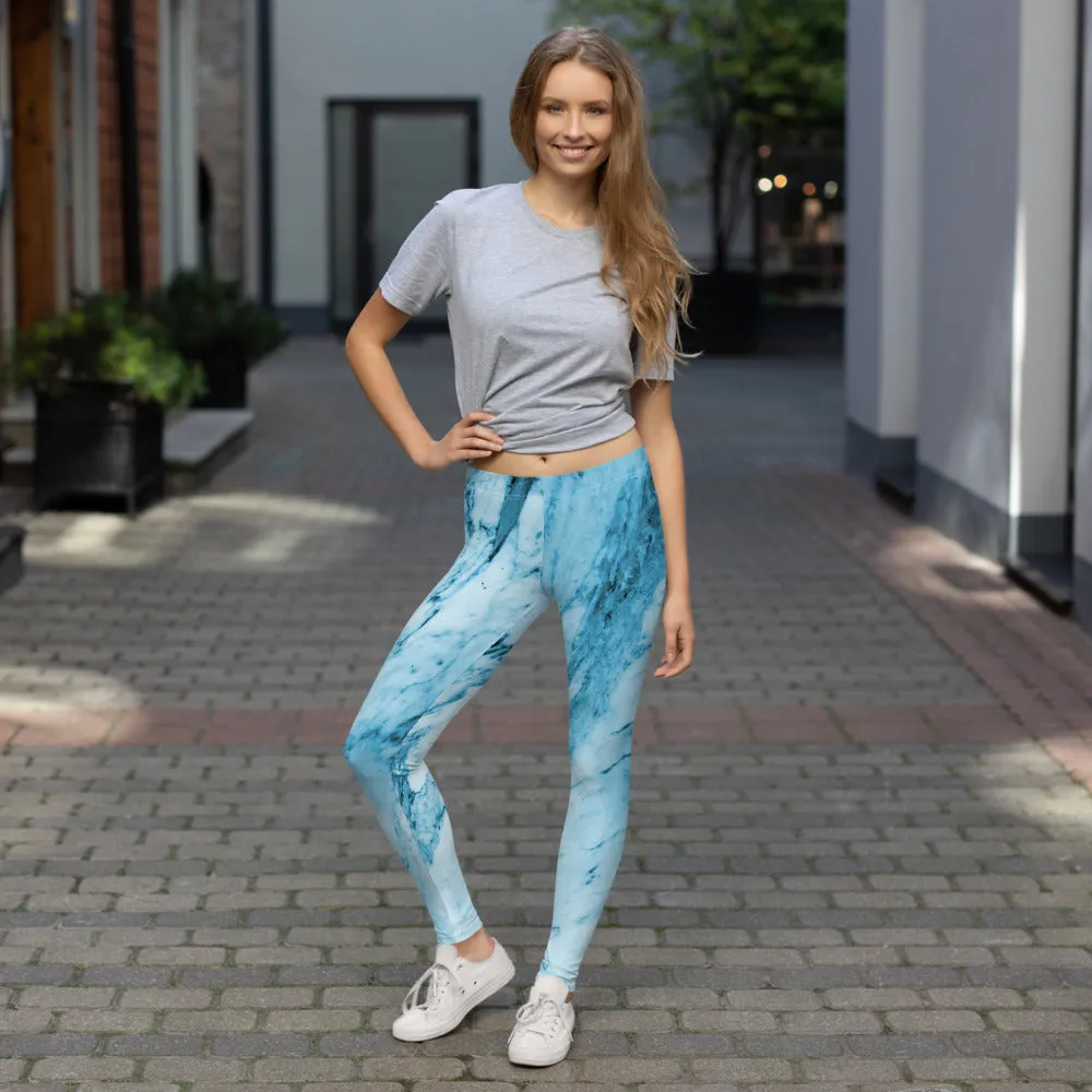Blue Marble Print Fancy Leggings, Abstract Women's Dressy Abstract Tights-Made in USA/EU