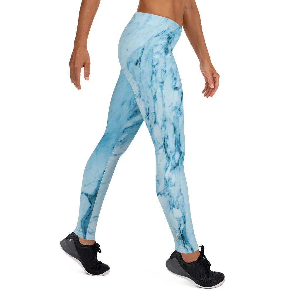 Blue Marble Print Fancy Leggings, Abstract Women's Dressy Abstract Tights-Made in USA/EU