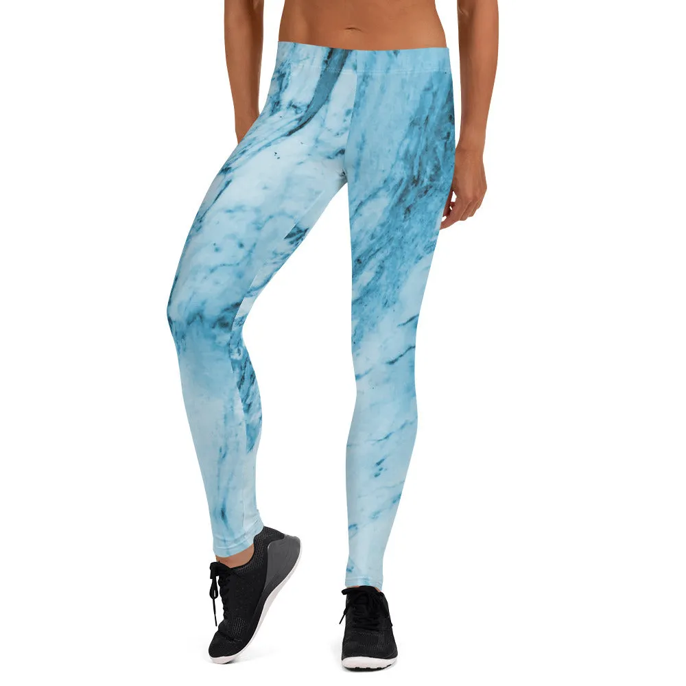 Blue Marble Print Fancy Leggings, Abstract Women's Dressy Abstract Tights-Made in USA/EU