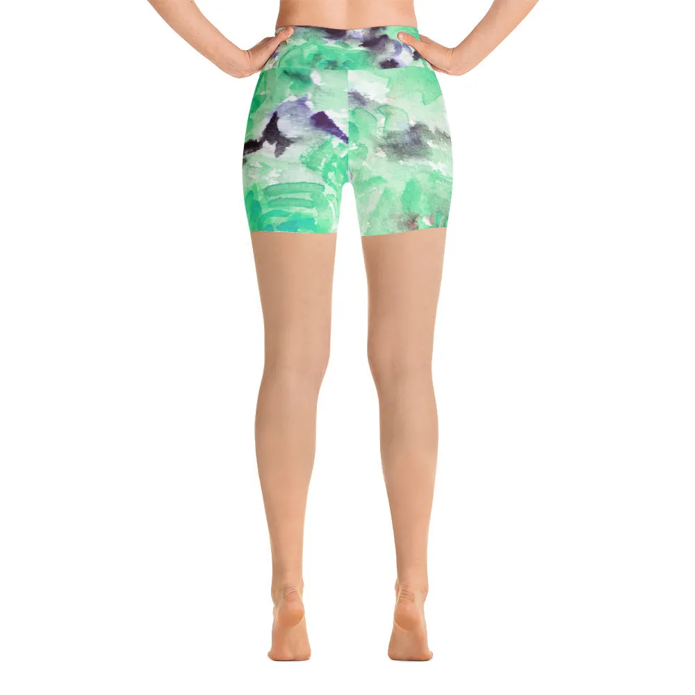 Blue Rose Yoga Tights, Rose Floral Print Ladies Fitness Gym Shorts -Made in USA/EU (US Size: XS-XL)