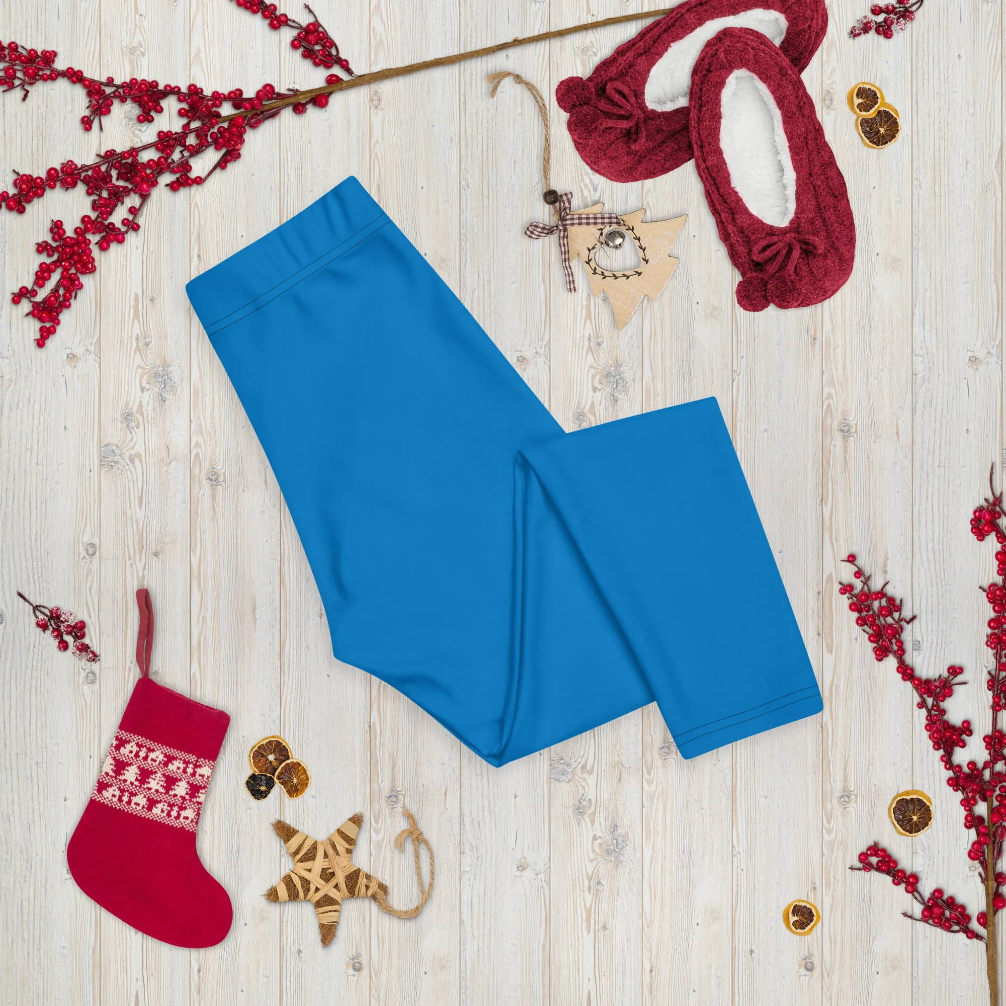 Blue Solid Color Capri Leggings, Bright Blue Solid Color Best Casual Women's Capri Tights-Made in USA/EU/MX