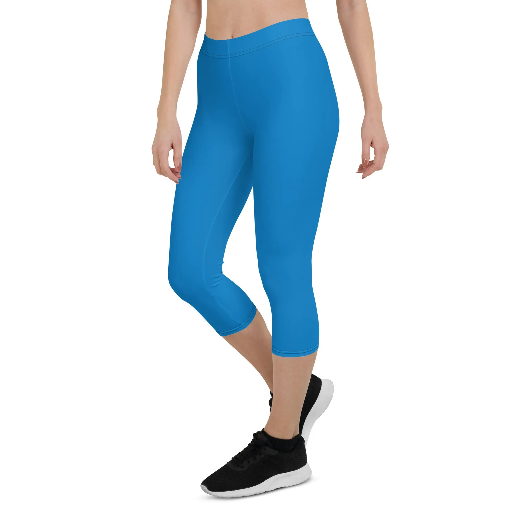 Blue Solid Color Capri Leggings, Bright Blue Solid Color Best Casual Women's Capri Tights-Made in USA/EU/MX