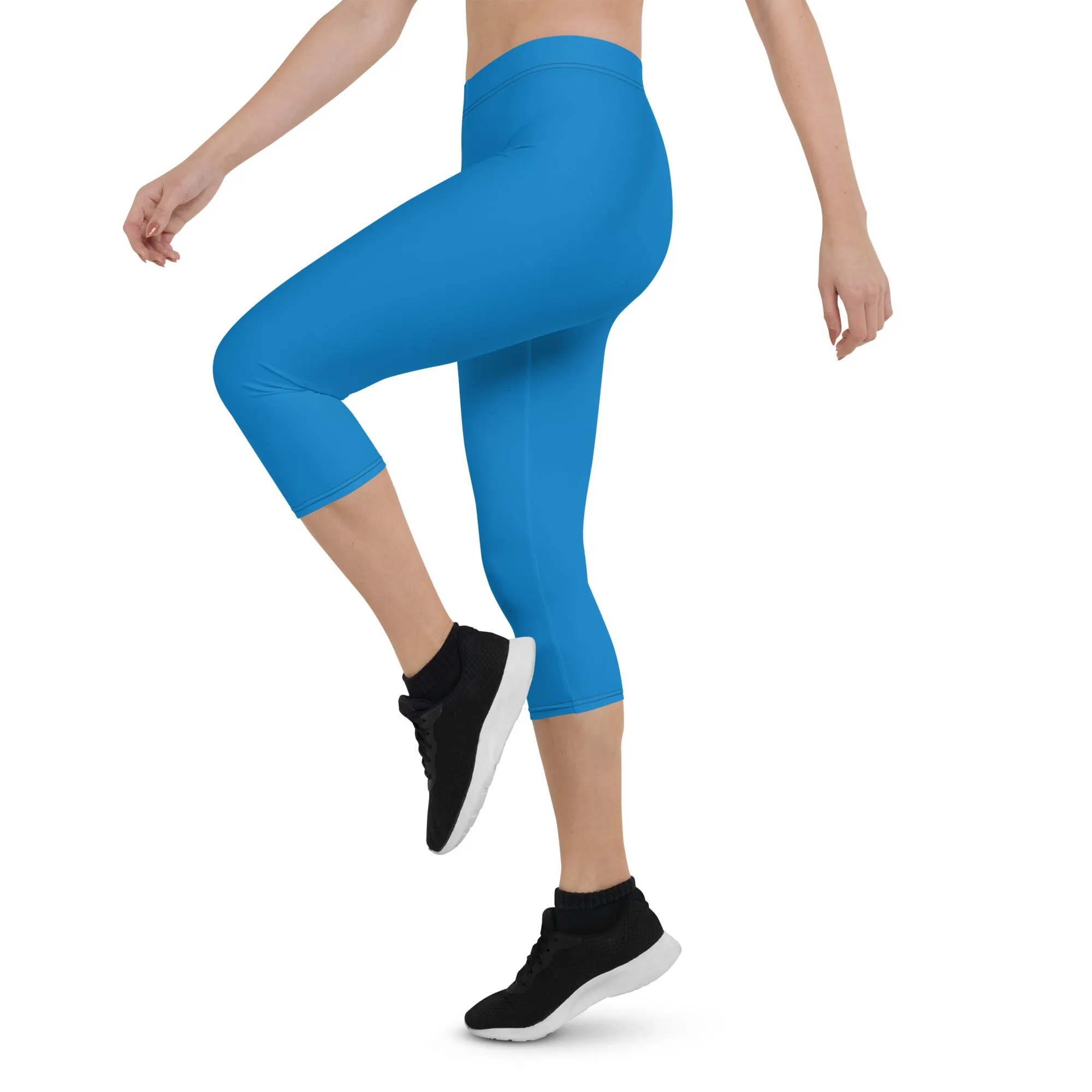 Blue Solid Color Capri Leggings, Bright Blue Solid Color Best Casual Women's Capri Tights-Made in USA/EU/MX