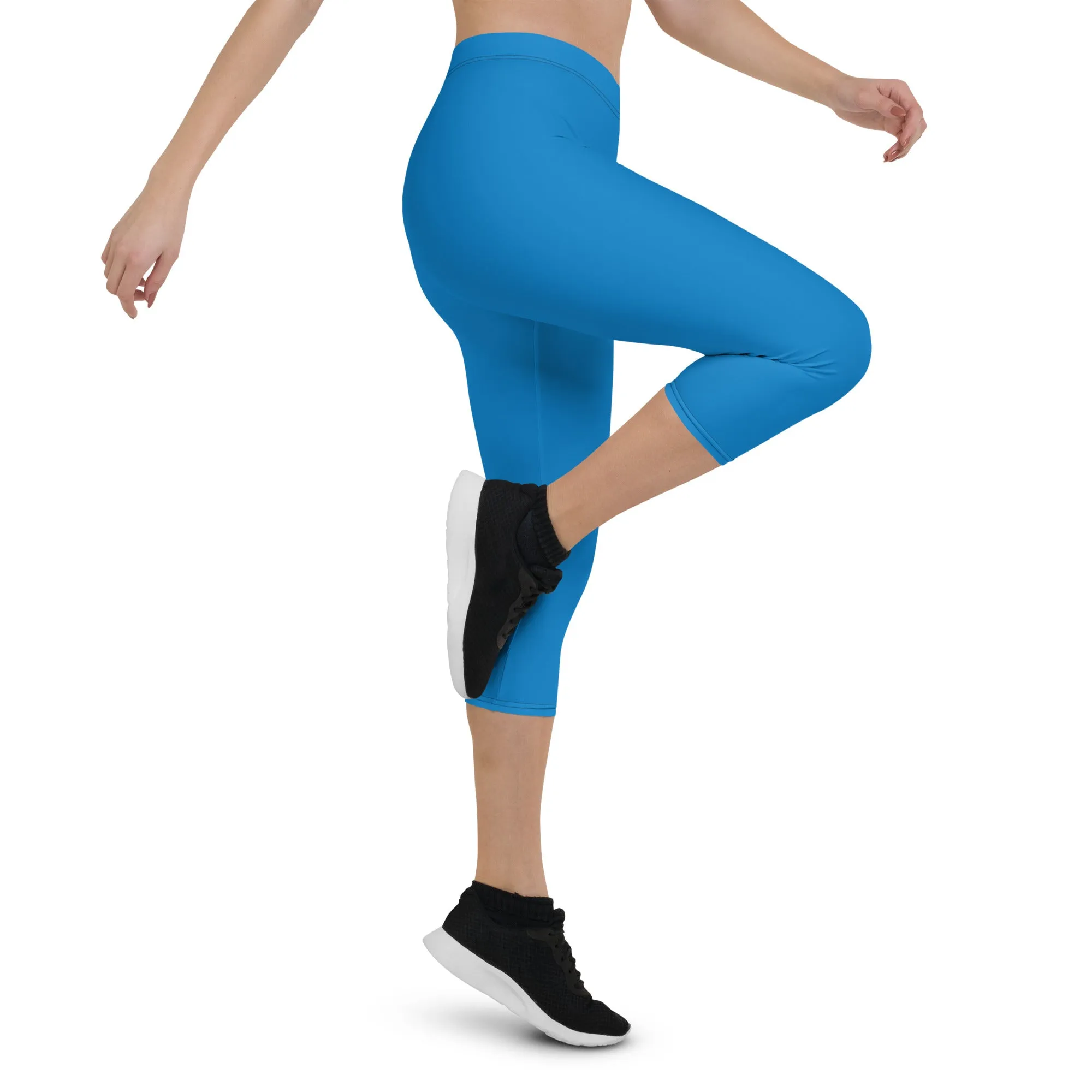 Blue Solid Color Capri Leggings, Bright Blue Solid Color Best Casual Women's Capri Tights-Made in USA/EU/MX