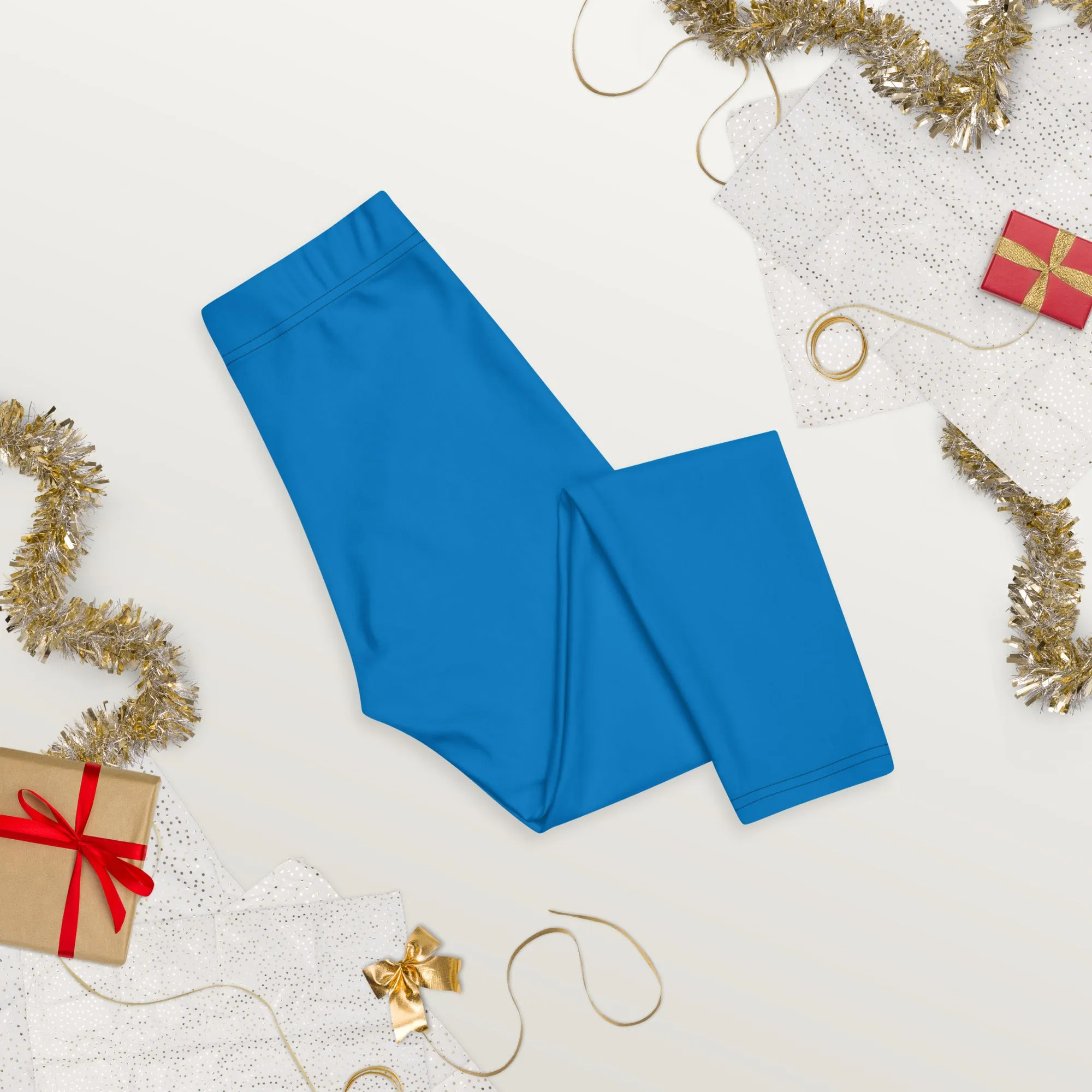 Blue Solid Color Capri Leggings, Bright Blue Solid Color Best Casual Women's Capri Tights-Made in USA/EU/MX