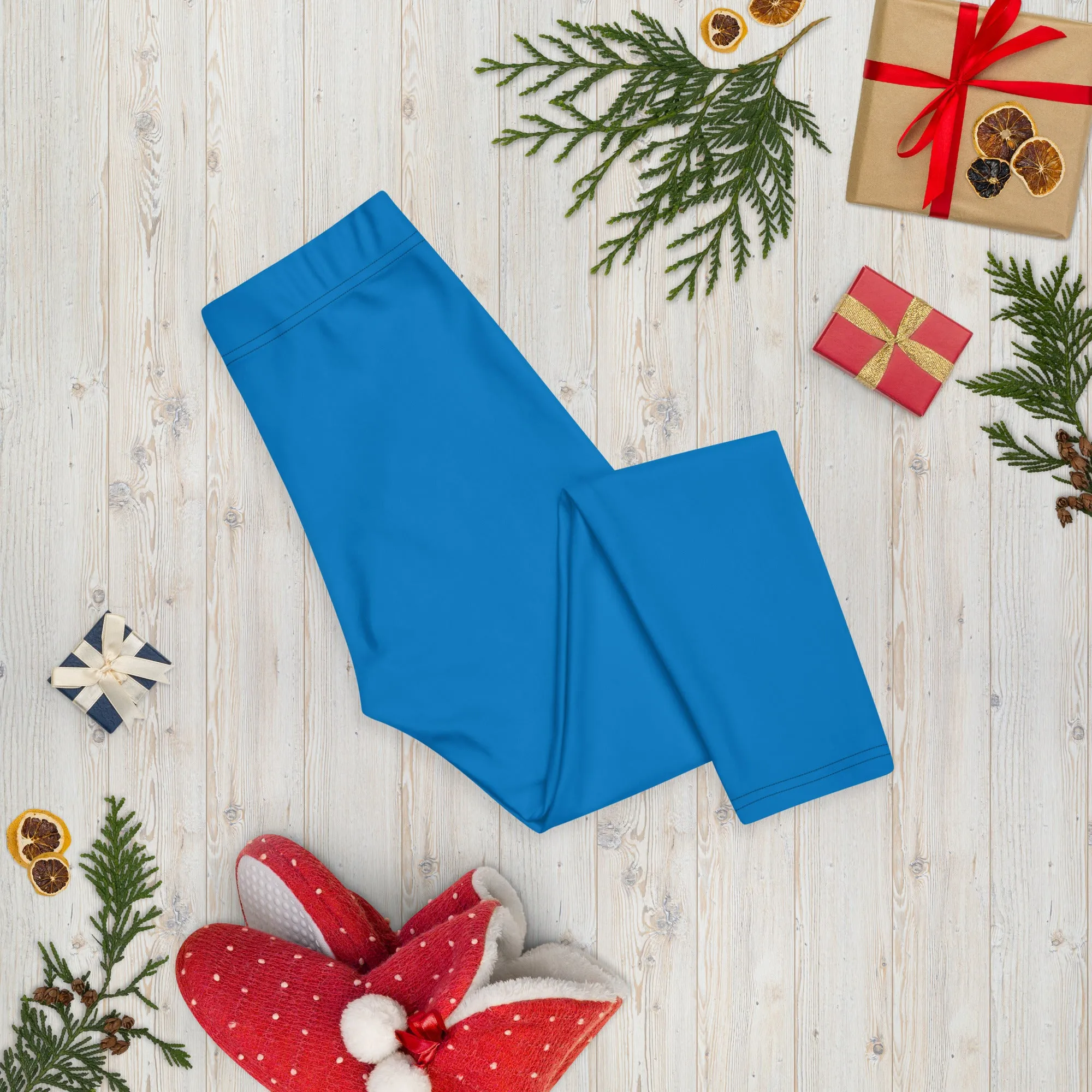 Blue Solid Color Capri Leggings, Bright Blue Solid Color Best Casual Women's Capri Tights-Made in USA/EU/MX