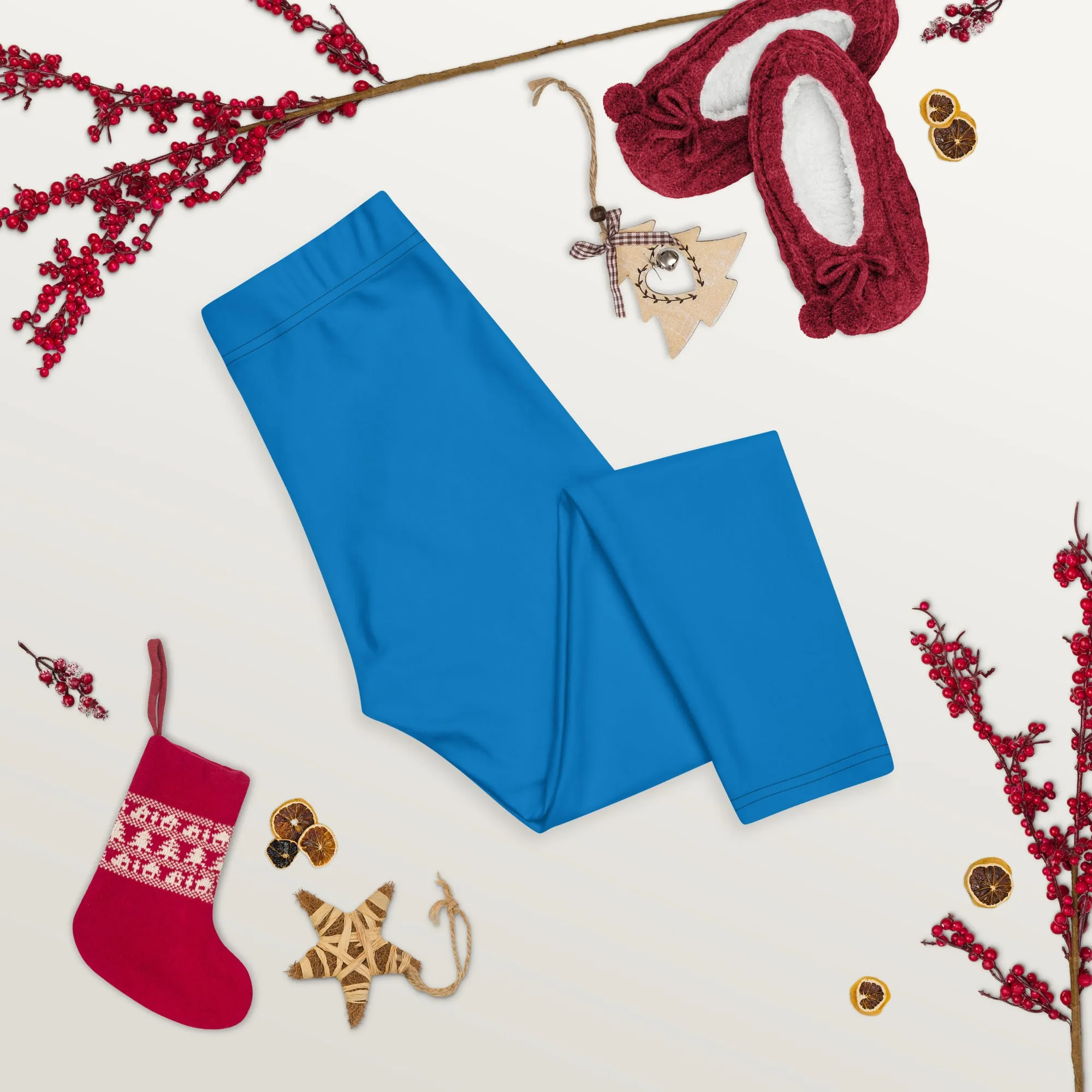Blue Solid Color Capri Leggings, Bright Blue Solid Color Best Casual Women's Capri Tights-Made in USA/EU/MX