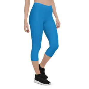 Blue Solid Color Capri Leggings, Bright Blue Solid Color Best Casual Women's Capri Tights-Made in USA/EU/MX