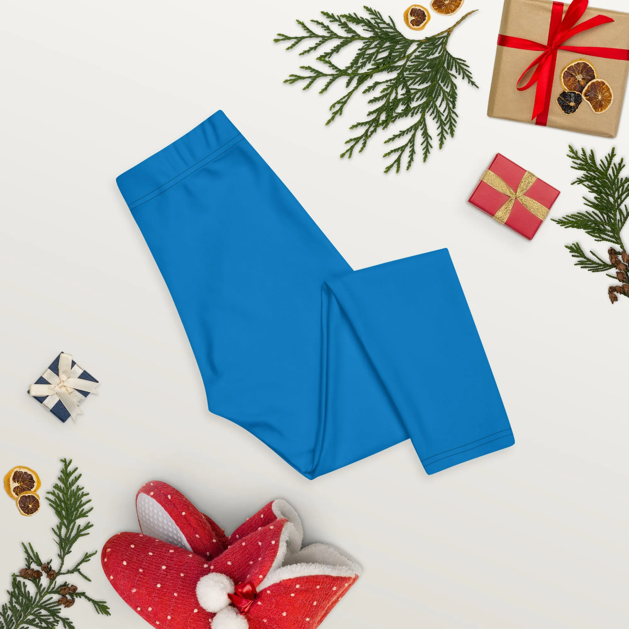 Blue Solid Color Capri Leggings, Bright Blue Solid Color Best Casual Women's Capri Tights-Made in USA/EU/MX