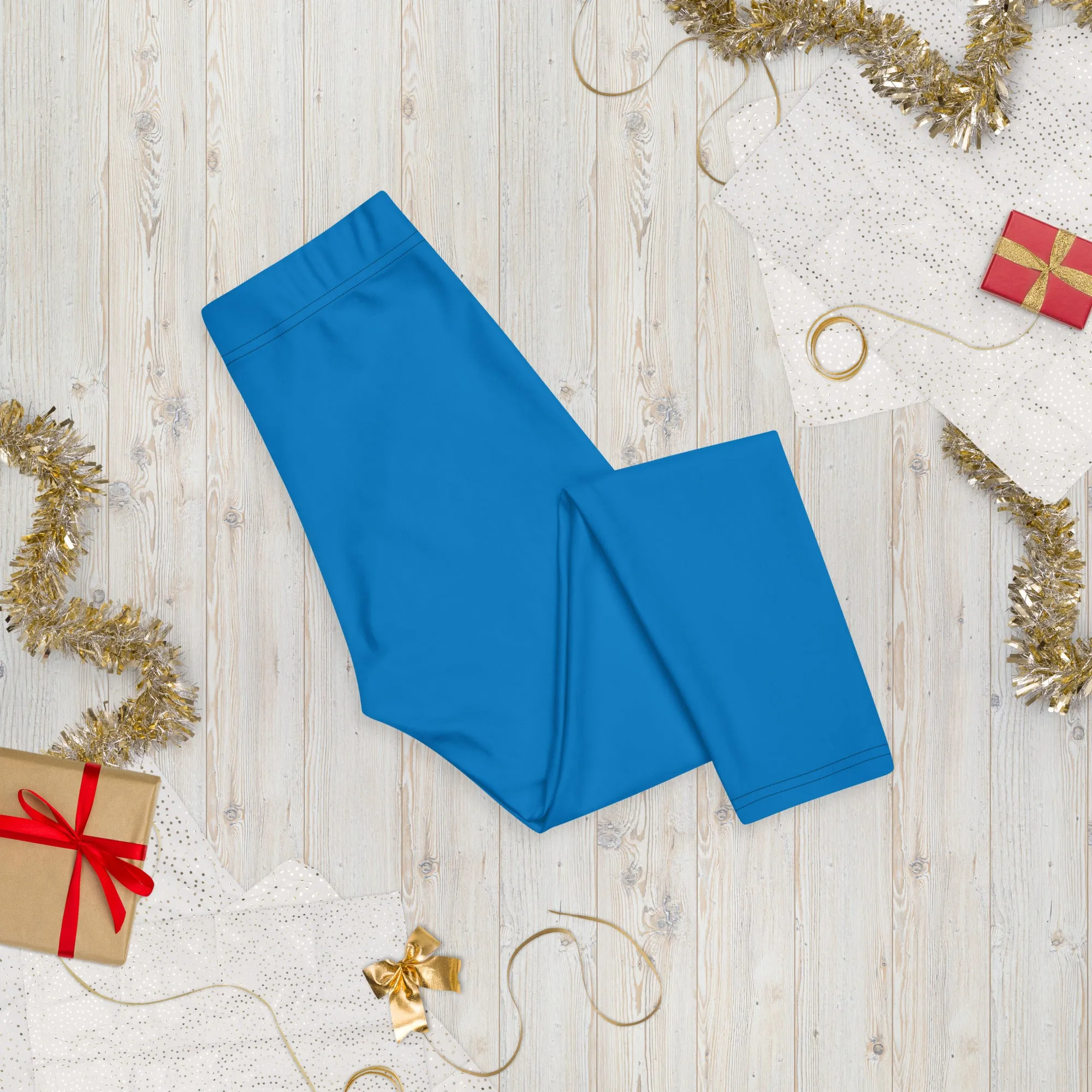 Blue Solid Color Capri Leggings, Bright Blue Solid Color Best Casual Women's Capri Tights-Made in USA/EU/MX