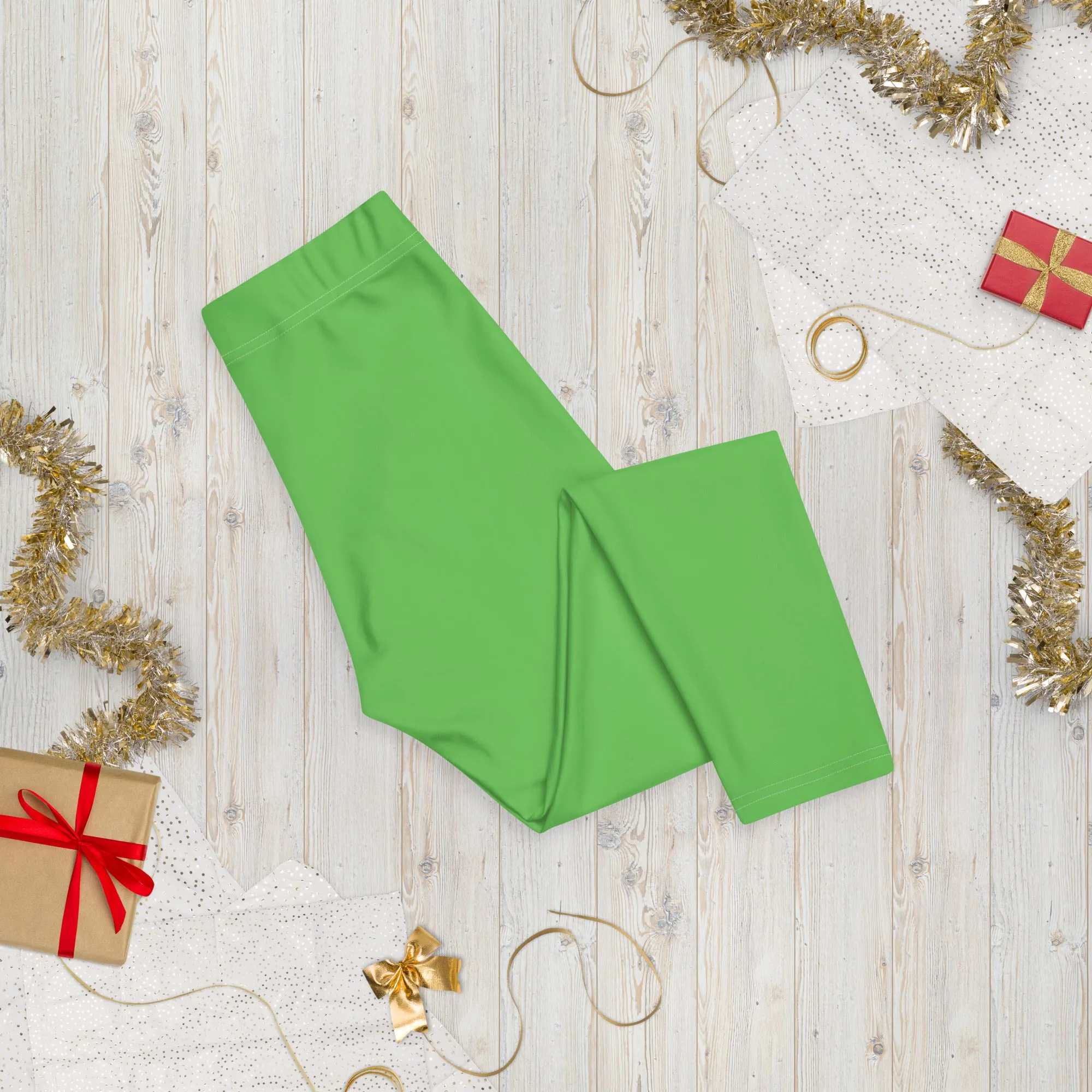 Bright Green Solid Capri Leggings, Solid Bright Green Color Capris Fashion Casual Tights For Women-Made in USA/EU/MX