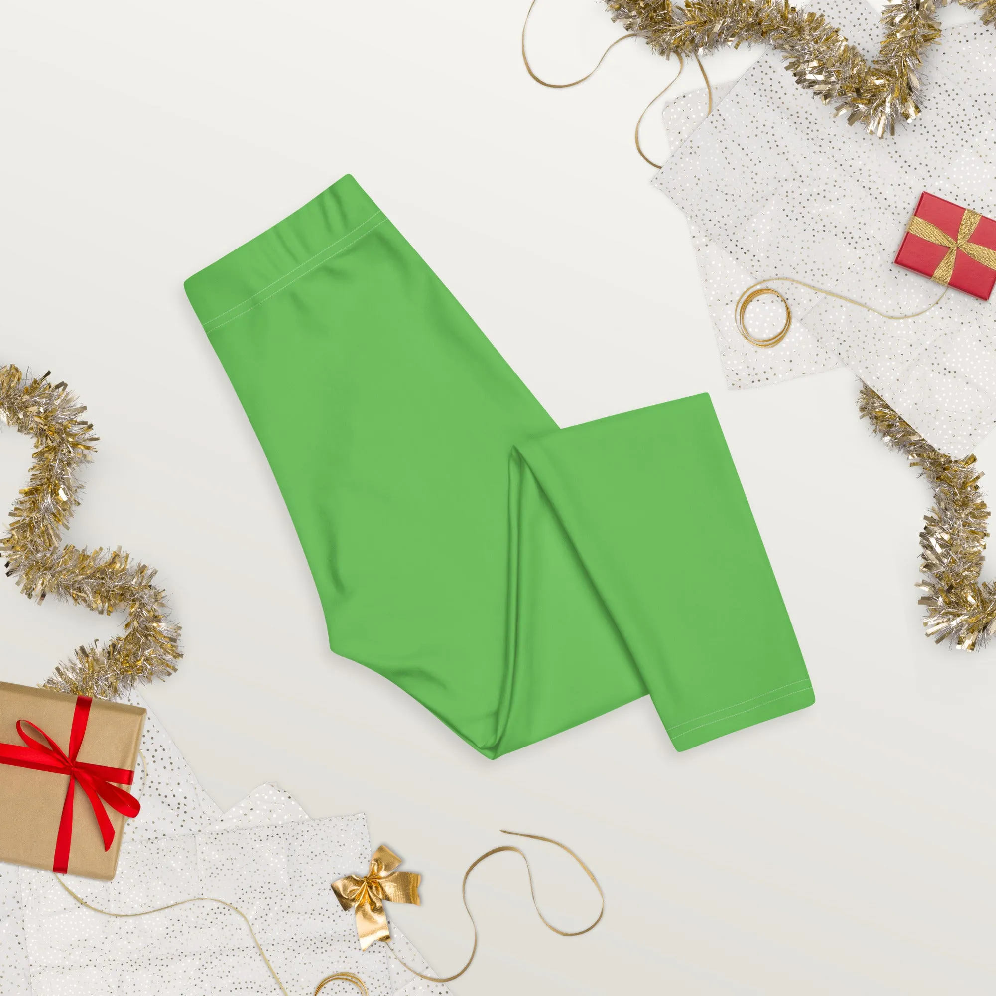 Bright Green Solid Capri Leggings, Solid Bright Green Color Capris Fashion Casual Tights For Women-Made in USA/EU/MX