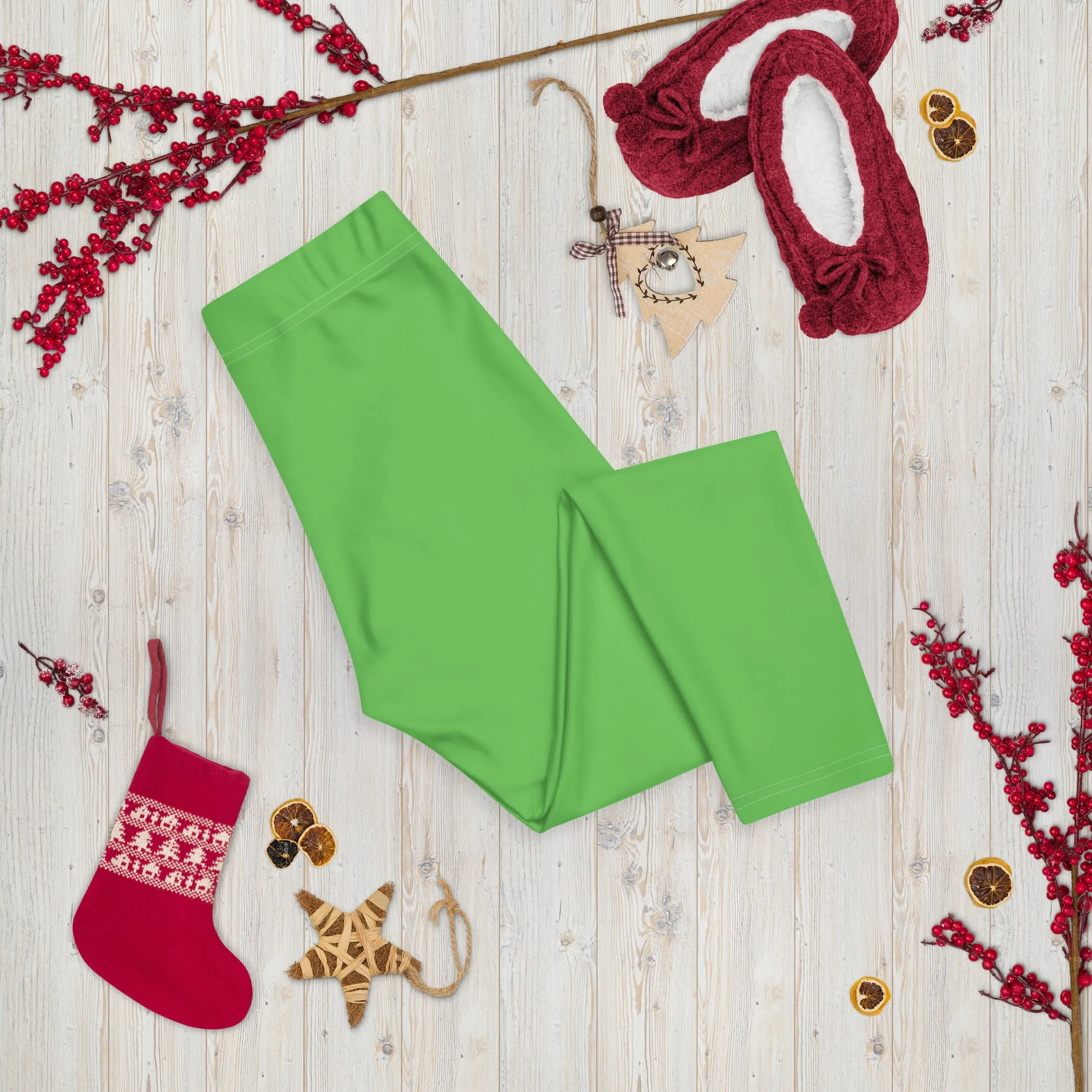 Bright Green Solid Capri Leggings, Solid Bright Green Color Capris Fashion Casual Tights For Women-Made in USA/EU/MX