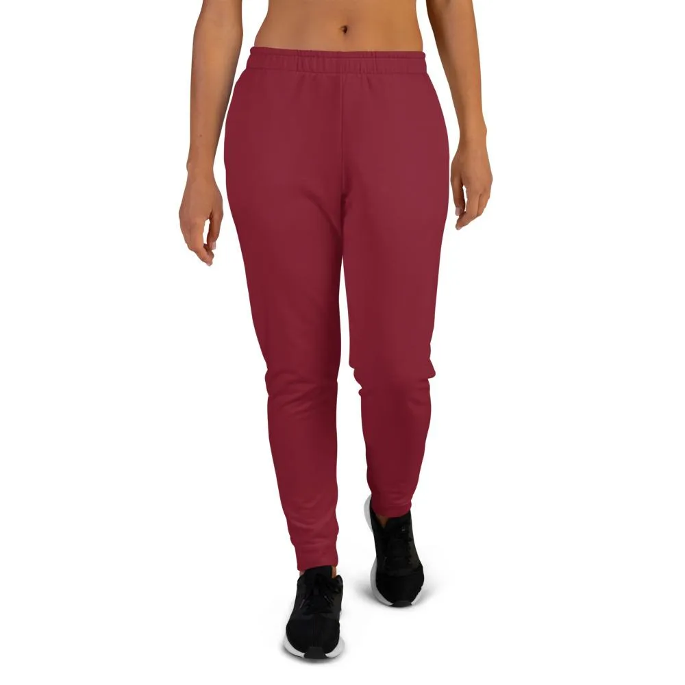 Burgundy Red Women's Joggers, Solid Color Premium Slim Fit Sweatpants - Made in EU