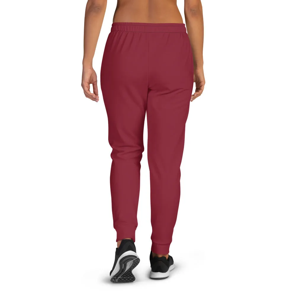 Burgundy Red Women's Joggers, Solid Color Premium Slim Fit Sweatpants - Made in EU