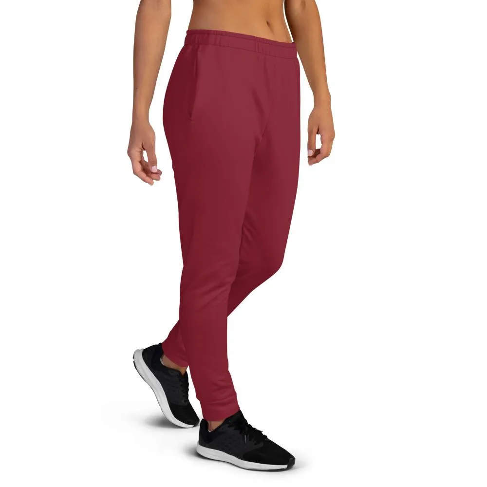 Burgundy Red Women's Joggers, Solid Color Premium Slim Fit Sweatpants - Made in EU
