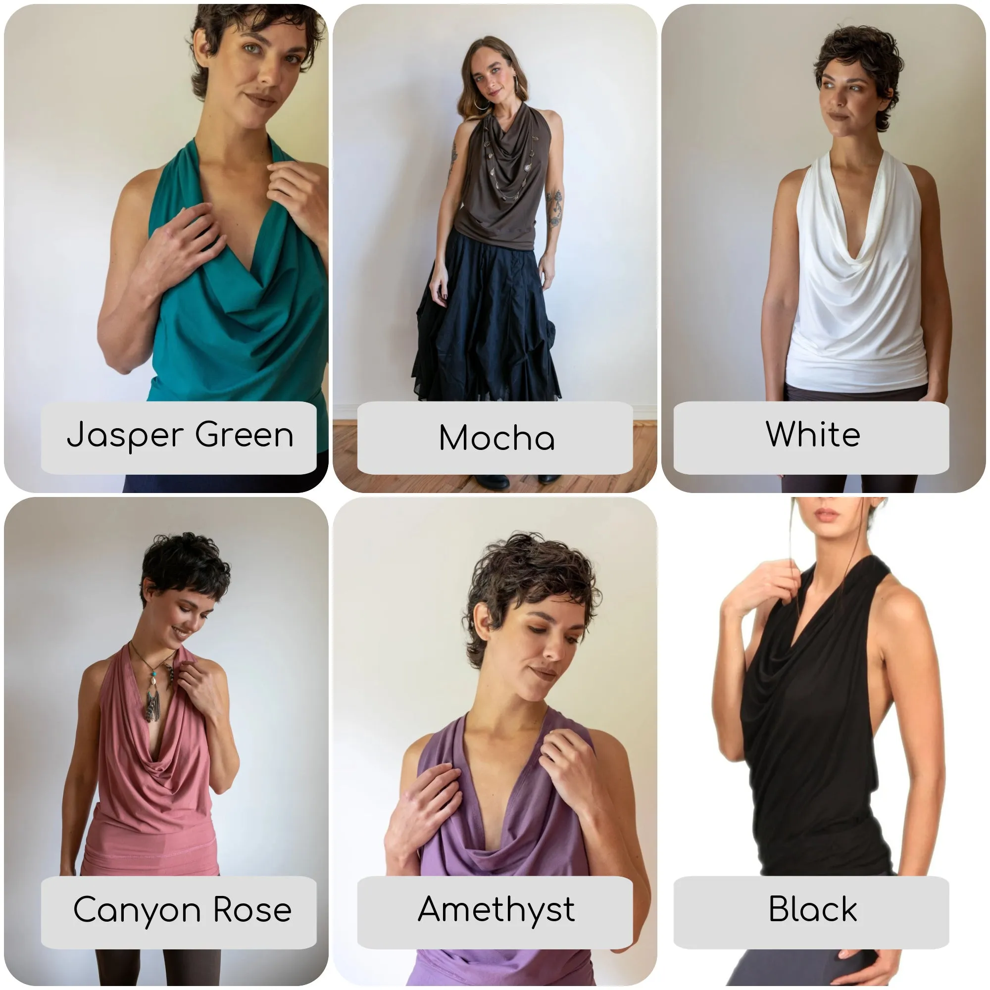 Cowl Neck Backless Halter Top in Black