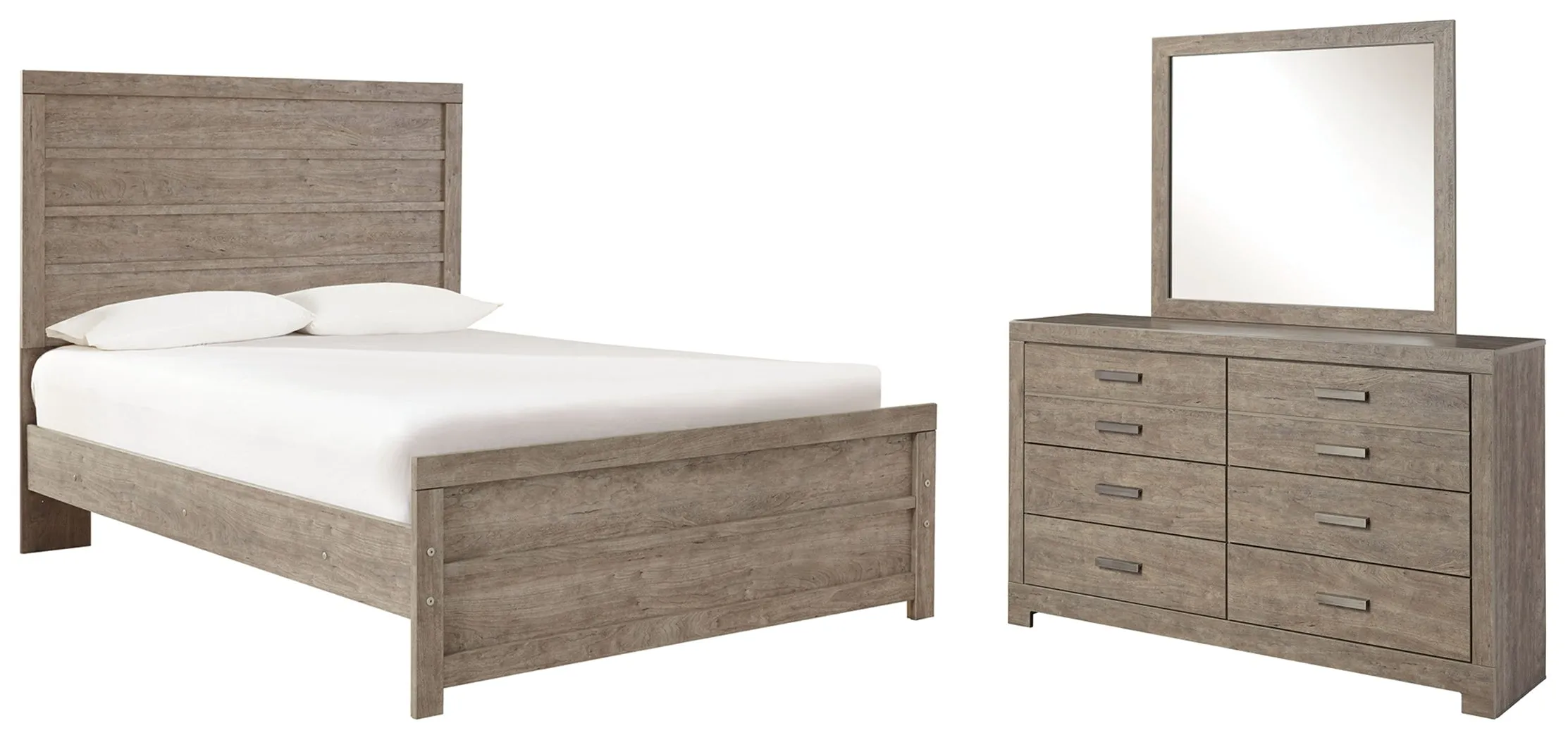 Culverbach Full Panel Bed with Mirrored Dresser in Gray
