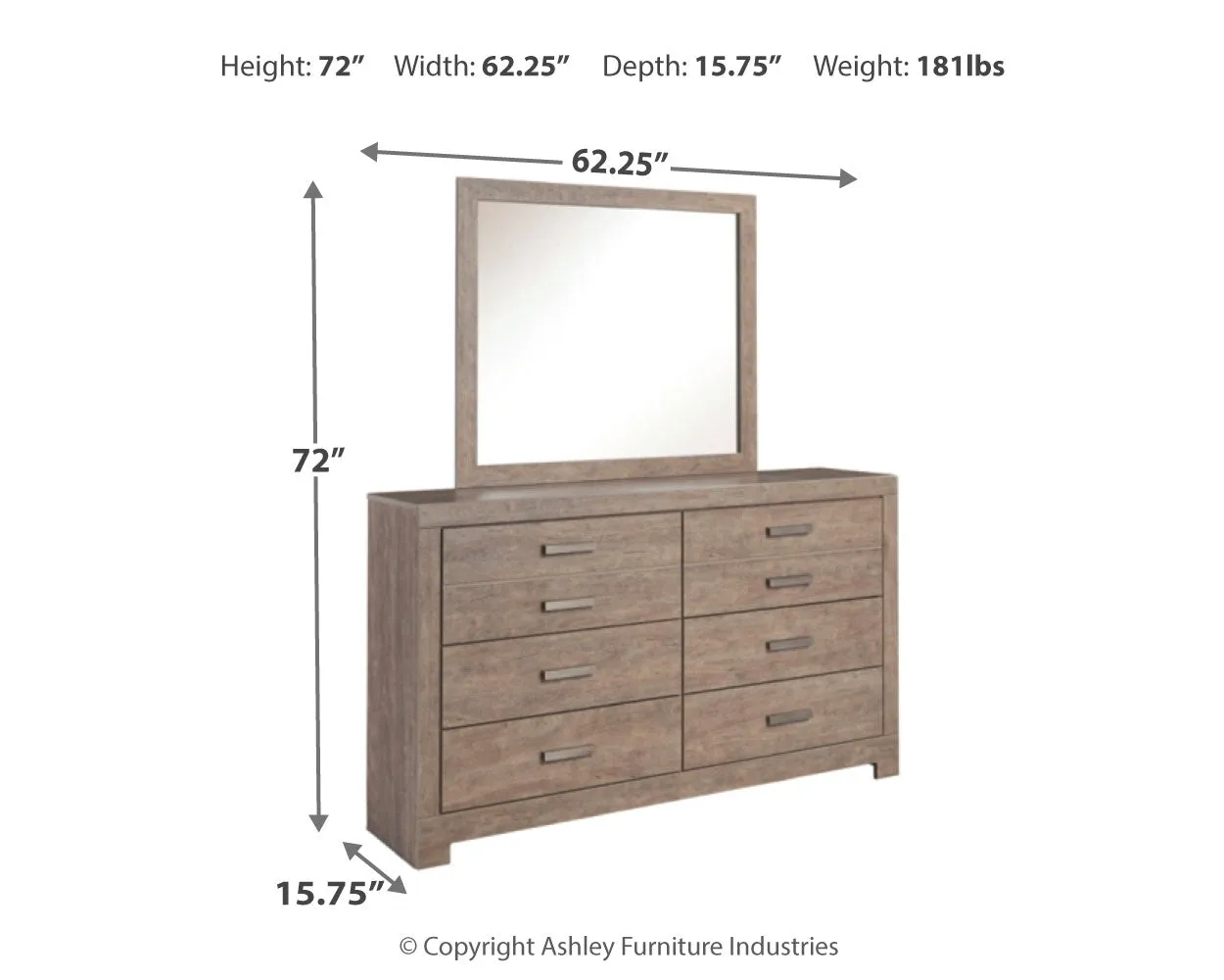 Culverbach Full Panel Bed with Mirrored Dresser in Gray