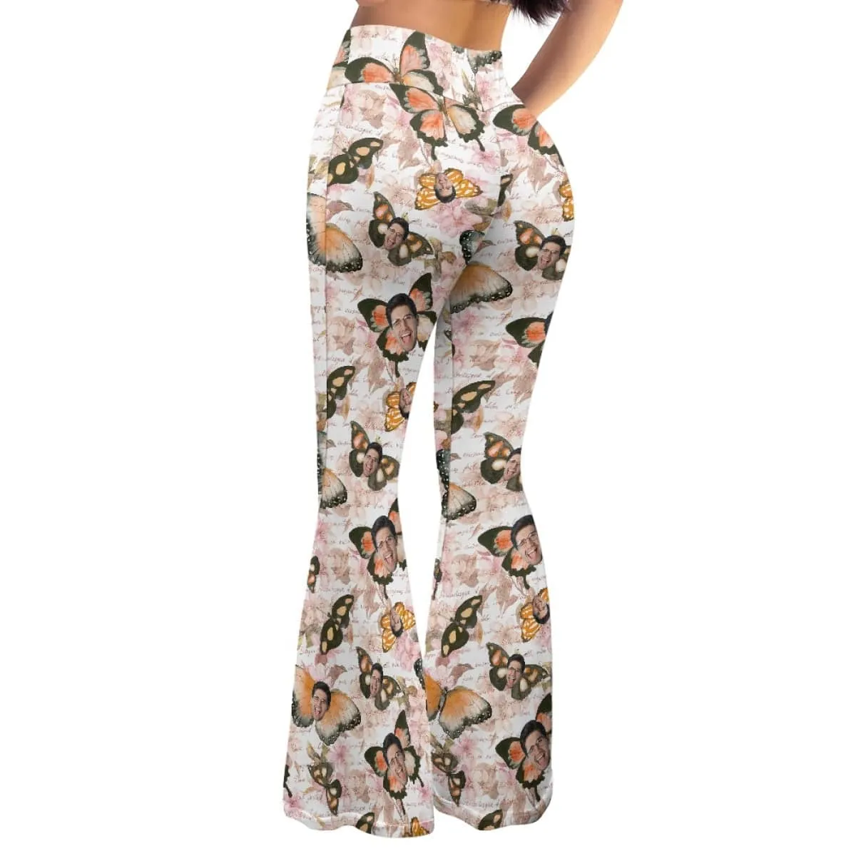 Custom Face Butterfly Flare Yoga Pants for Women Soft High Waist Bootcut Leggings