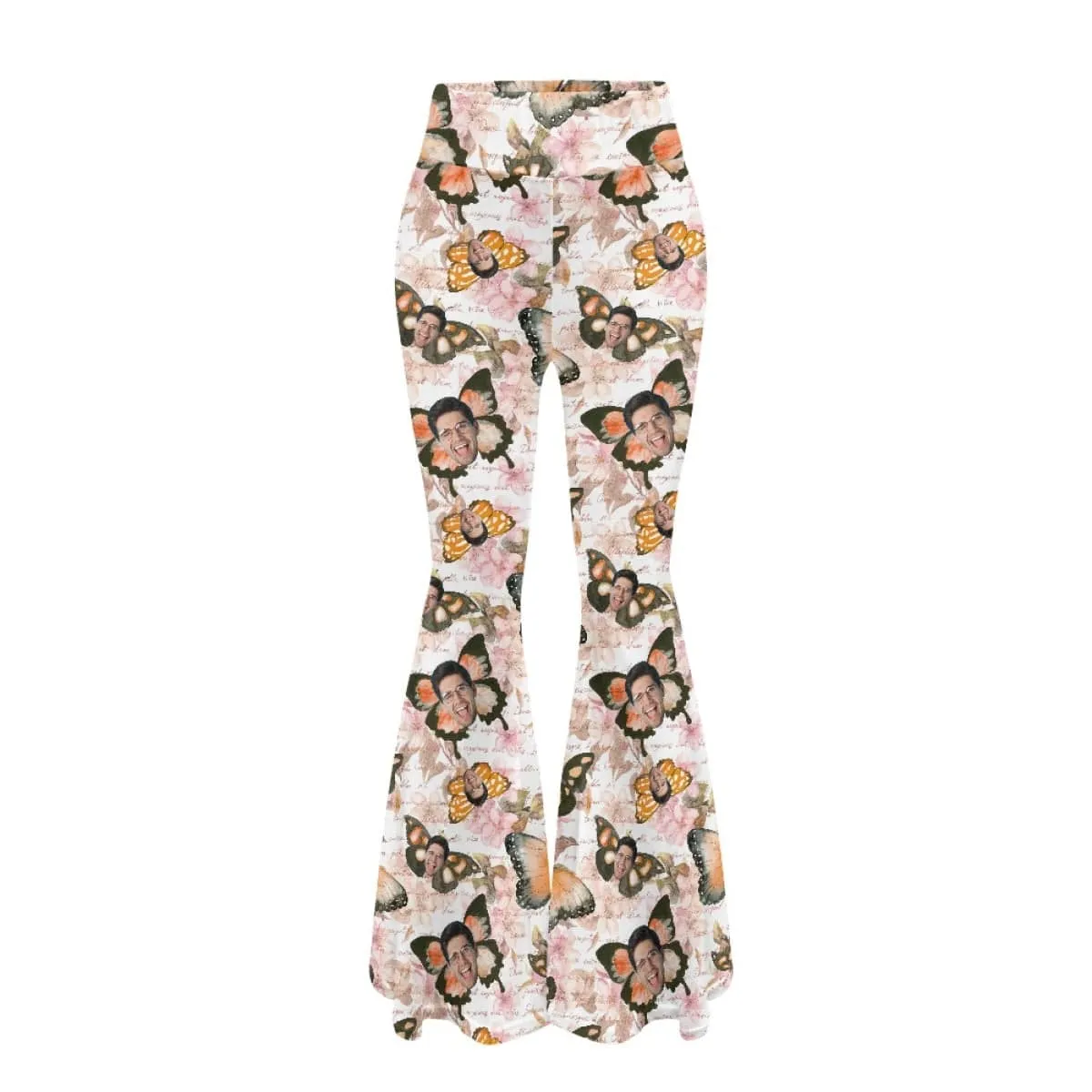Custom Face Butterfly Flare Yoga Pants for Women Soft High Waist Bootcut Leggings