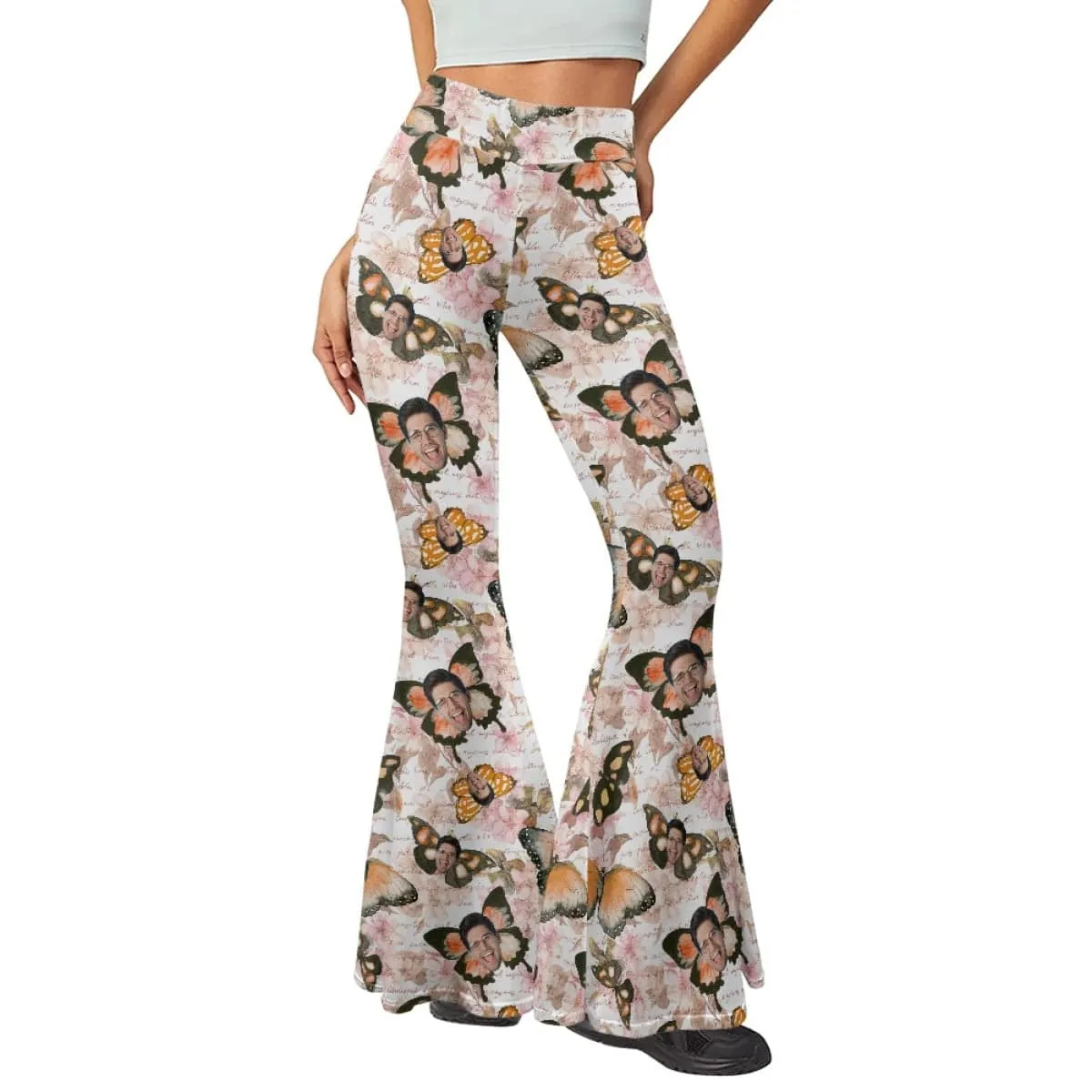 Custom Face Butterfly Flare Yoga Pants for Women Soft High Waist Bootcut Leggings