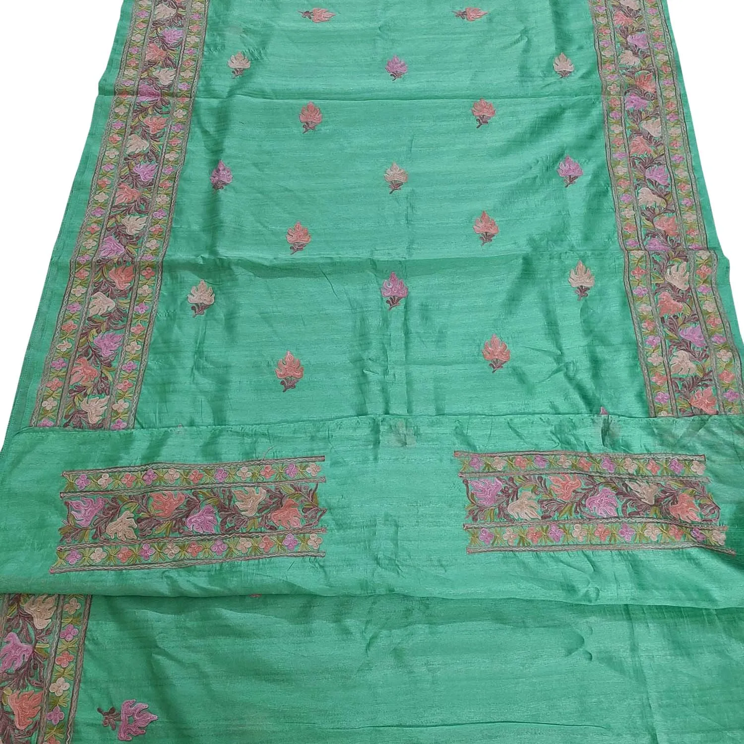 Exquisite Green Silk Saree with Hand Embroidered Aari Work