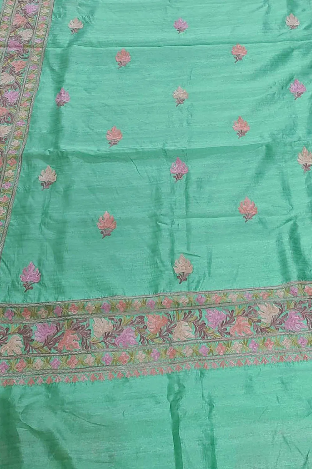 Exquisite Green Silk Saree with Hand Embroidered Aari Work