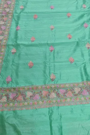 Exquisite Green Silk Saree with Hand Embroidered Aari Work