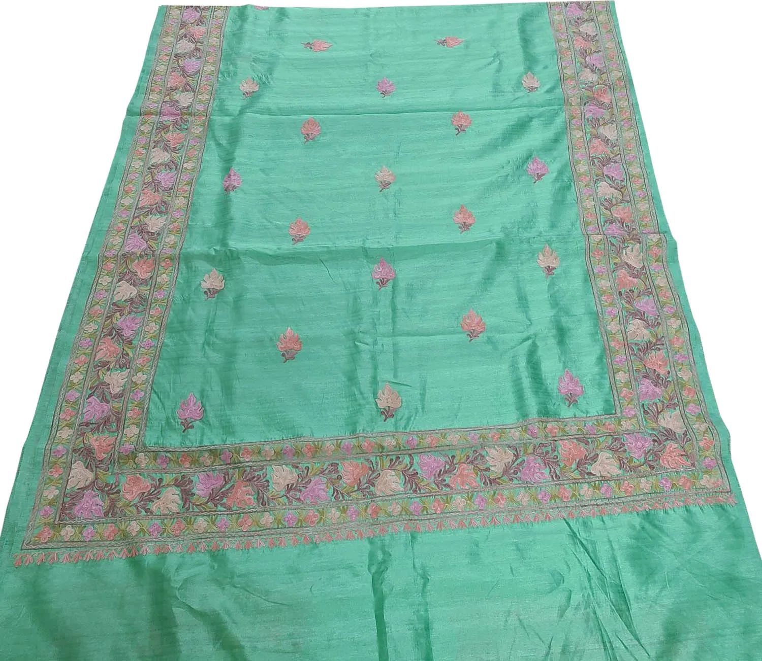 Exquisite Green Silk Saree with Hand Embroidered Aari Work