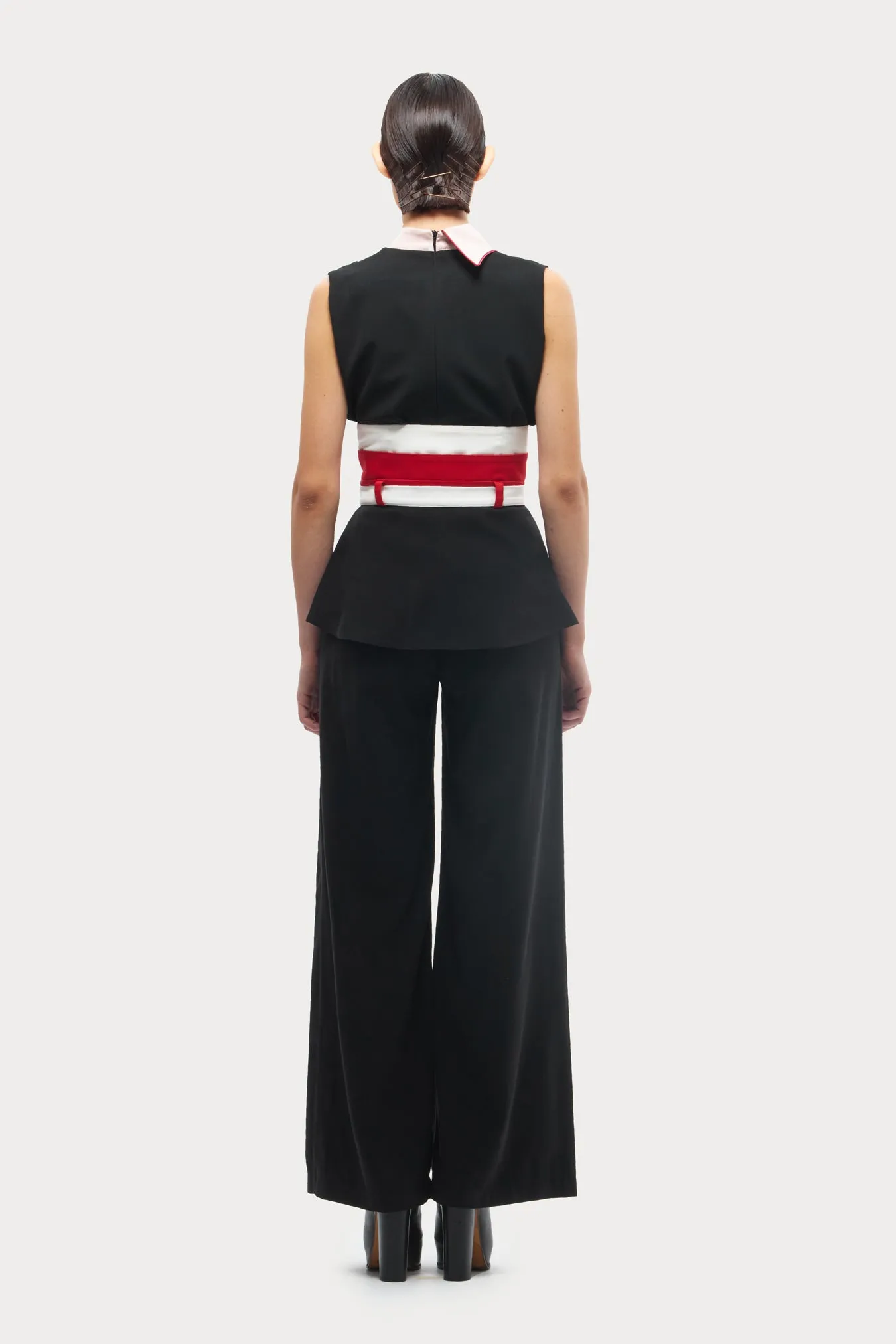 Flared Pants With Corset Waistband Black