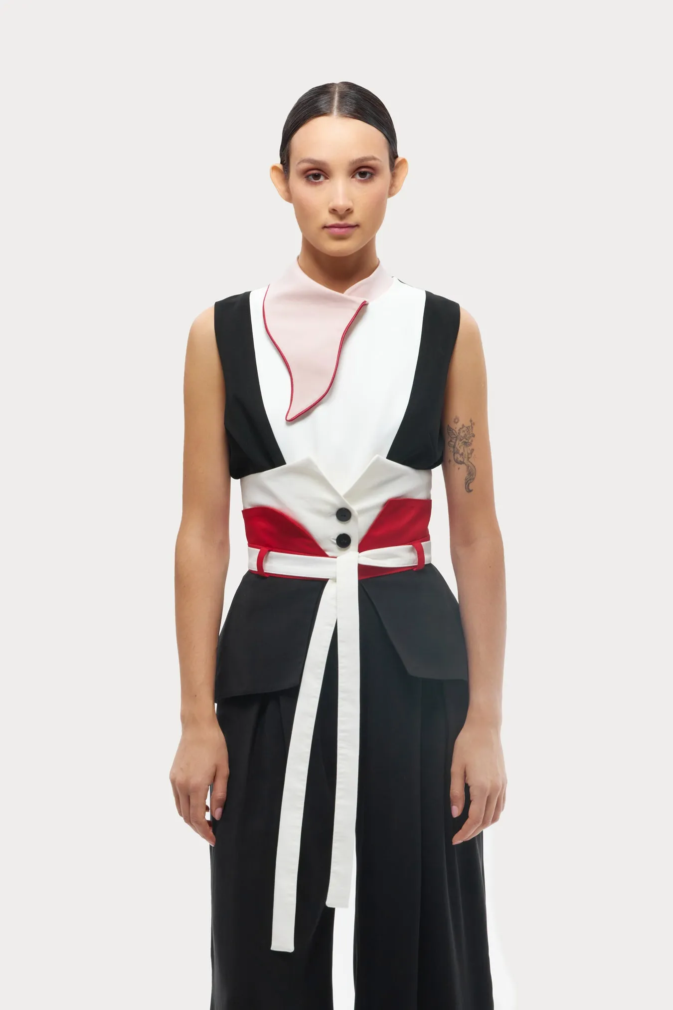 Flared Pants With Corset Waistband Black