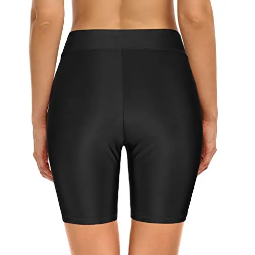 Full Coverage Swim Shorts With Tummy Control For Women-Black