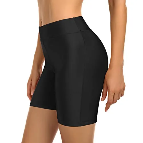 Full Coverage Swim Shorts With Tummy Control For Women-Black